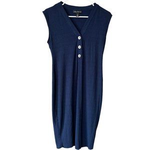 A‎ Pea in the Pod Navy Button Front Tank Ribbed Midi Dress Maternity S